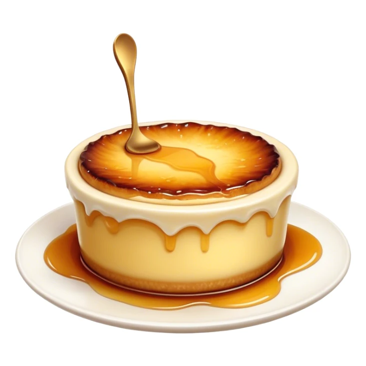 Cinematic Realistic Cr√®me Br√ªl√©e Dessert Emoji, depicted as a rich custard with a perfectly caramelized sugar top rendered with exquisite textures and warm, inviting lighting. sticker