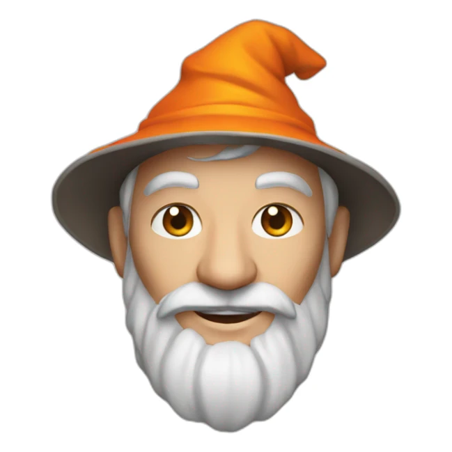 portrait smiling of a wizard style of Merlin, with orange cap sticker