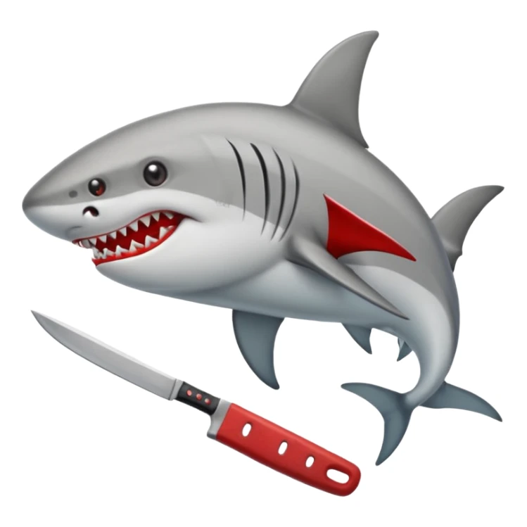 Tiburón con tenis rojos y macheta sticker