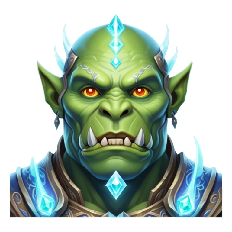 A luminescent galactic enchanted orc, his ethereal presence shimmering with otherworldly energy, each detail radiating with mystical power and ancient wisdom. The image is vivid and captivating, drawing viewers into a mesmerizing realm of fantasy and magic. sticker