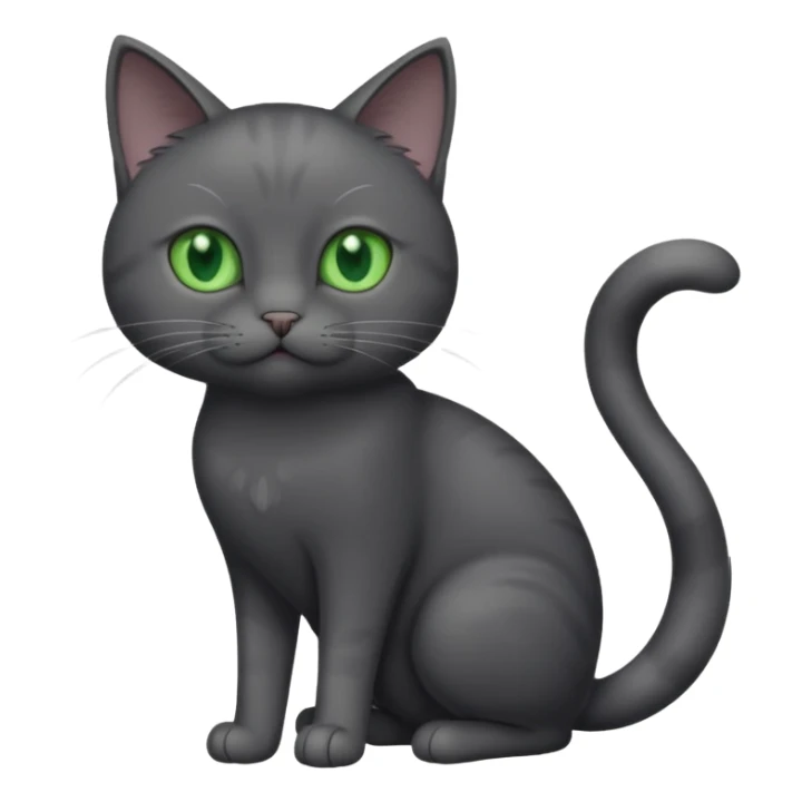 full body gorgeous solid dark grey cat with green eyes, white paws and white whiskers playing sticker