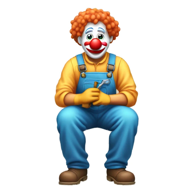 clown face emoji as a plumber sitting and fixing pipe sticker