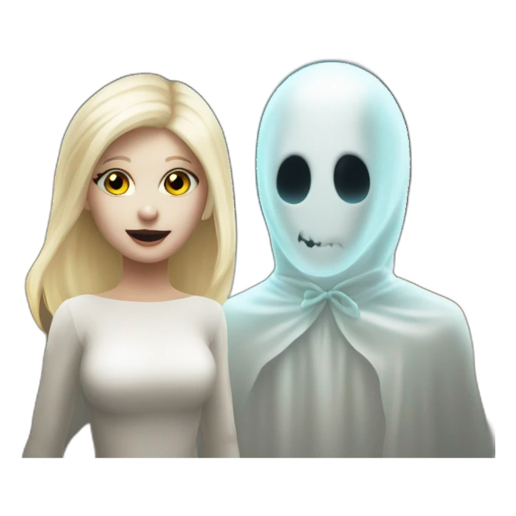 a blondie girl and a bald guy dressed as a ghost going to a party sticker