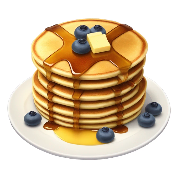 3 fluffy stacked pancakes on a plate with a square of butter on top and maple syrup drizzled sticker