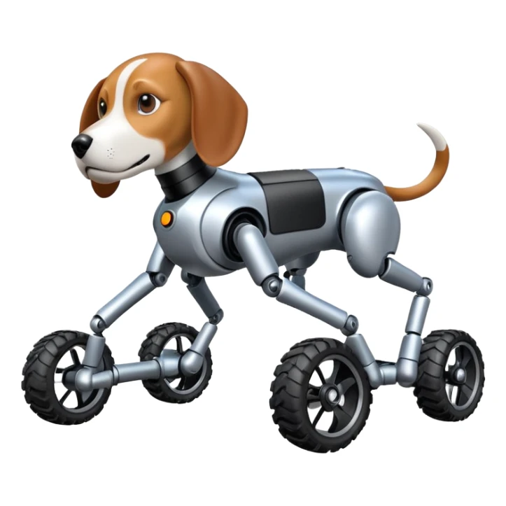Very fast and sporty jumping racing Boston Dynamics robot beagle Sherlock Holmes robodog with large 8 off-road wheels for feet  sticker