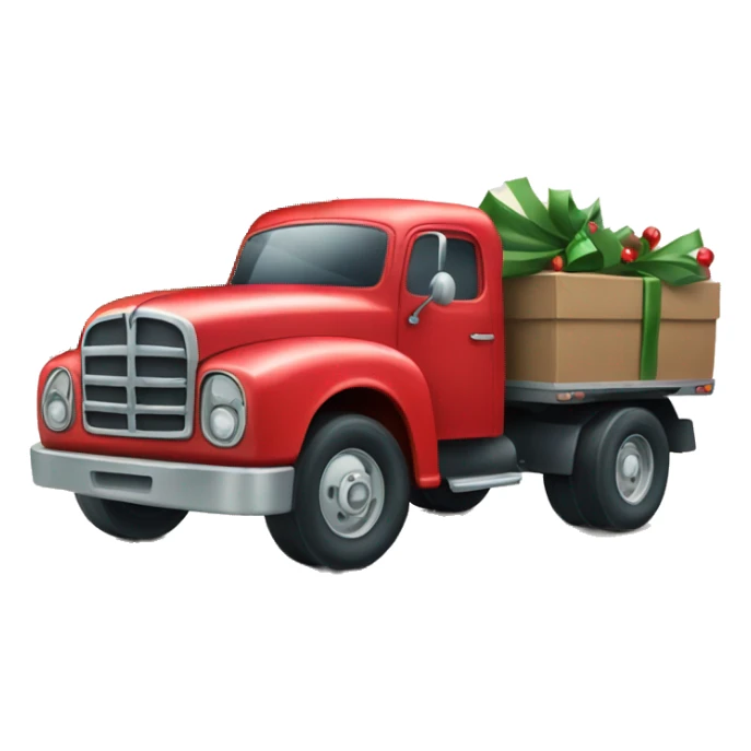A little red truck hauling a Christmas tree sticker