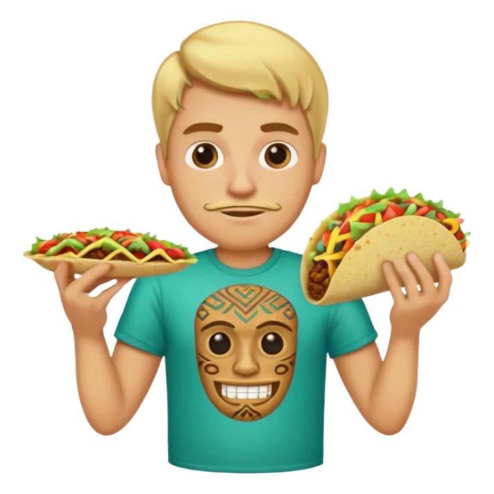 blonde man with tiki shirt holding taco sticker