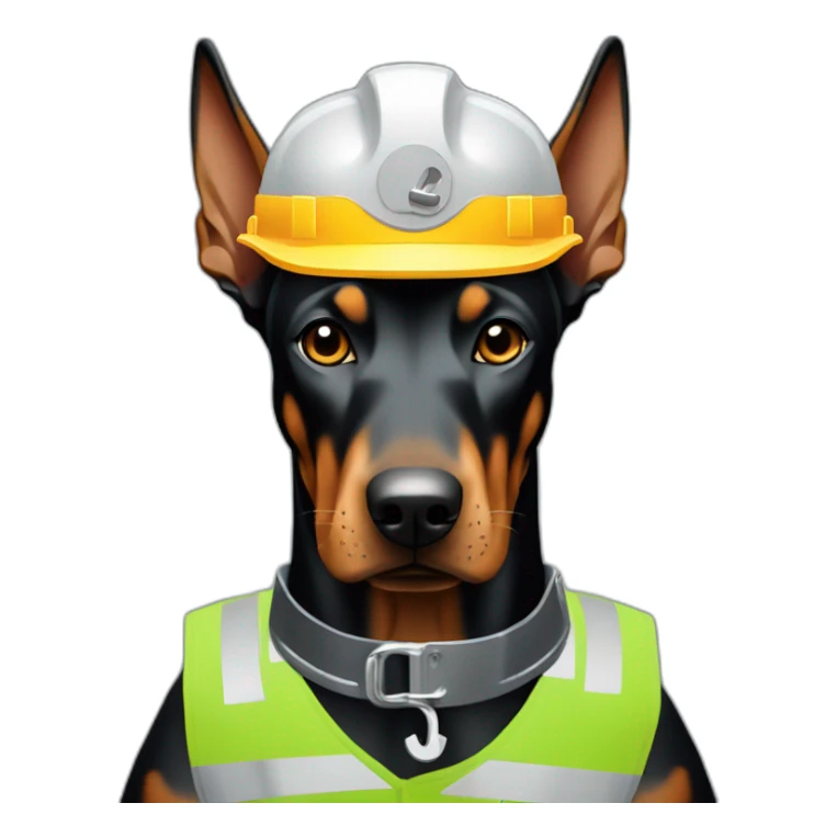 doberman sitting with worker hat holding a wrench in it's paws to remediate a code problem sticker