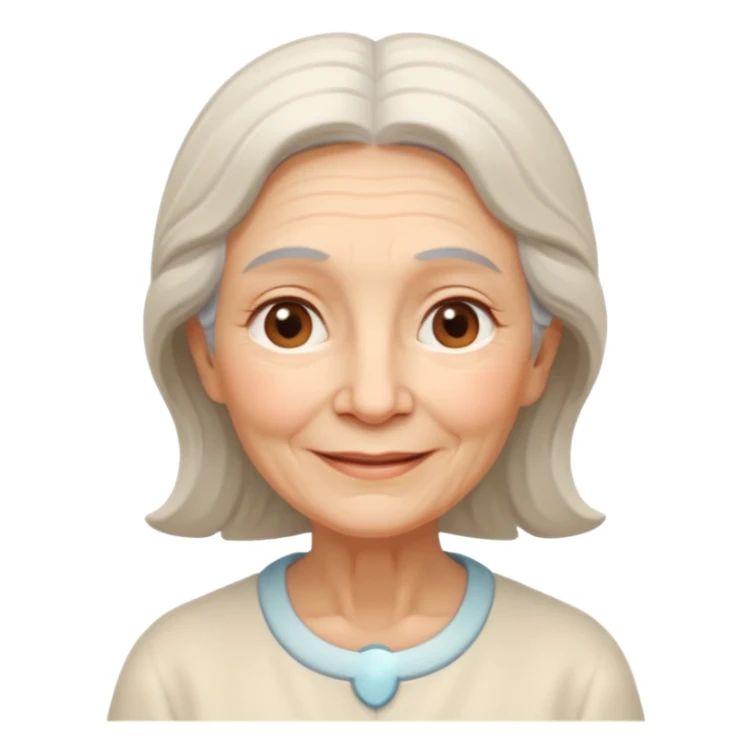 old woman with soft and warm smile, looking calm and friendly, low eyes corner looking like an angel sticker