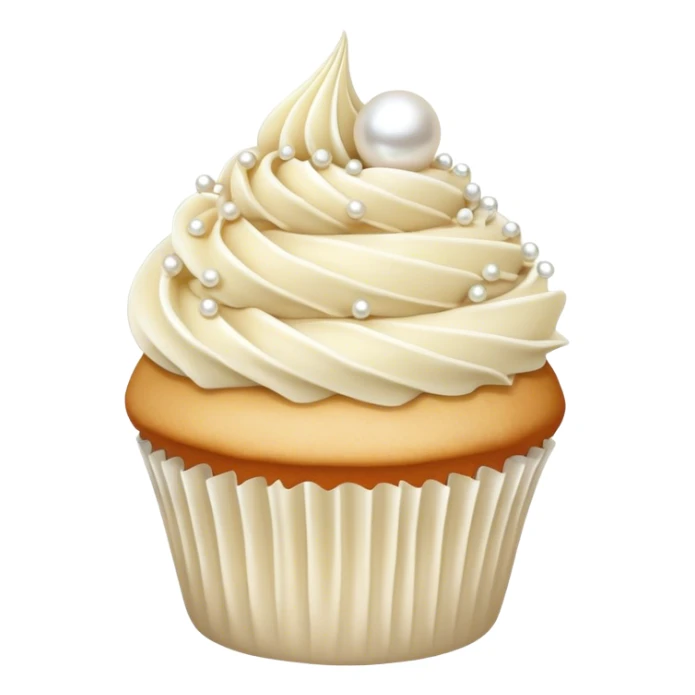 Realistic white and cream wedding cupcake with vanilla icing, pearl sprinkles sticker