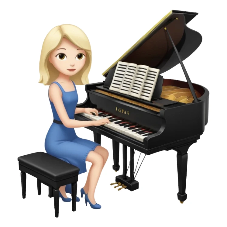 woman playing piano while her cat sits on top of the piano sticker