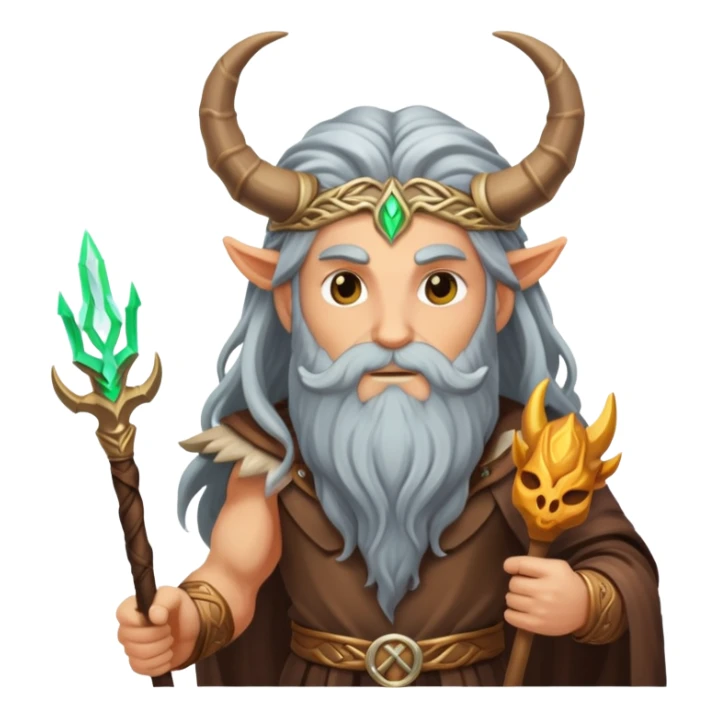 Horned god Veles with long hair and beard, and with a magic staff in his hand sticker