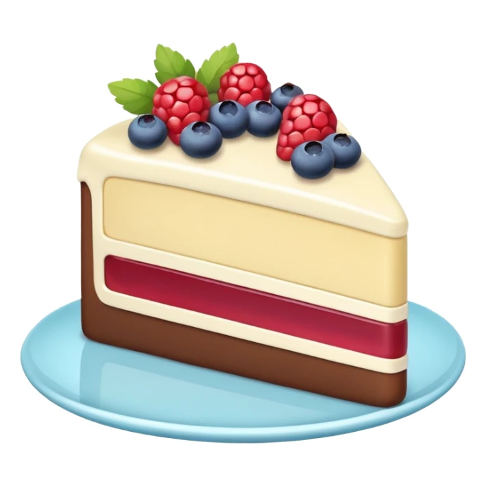 Confectionery humanless avatar in bright emoji-style illustration. Cake slice with cream and berries, pastel colors, simple shapes, flat design, sweet and inviting. sticker