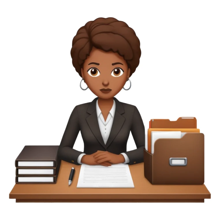 a black women making decision on the desk with files sticker