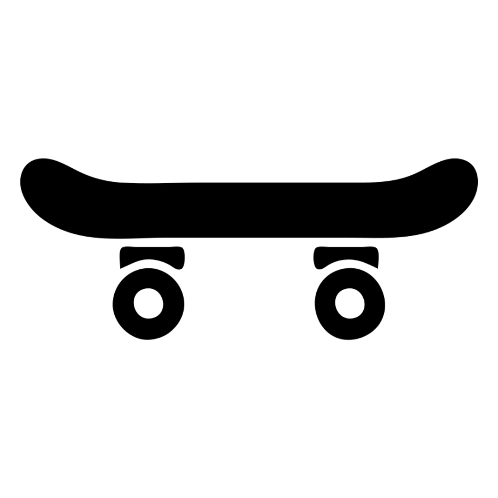 A skateboard in a black filled icon style, with a shock pad. sticker