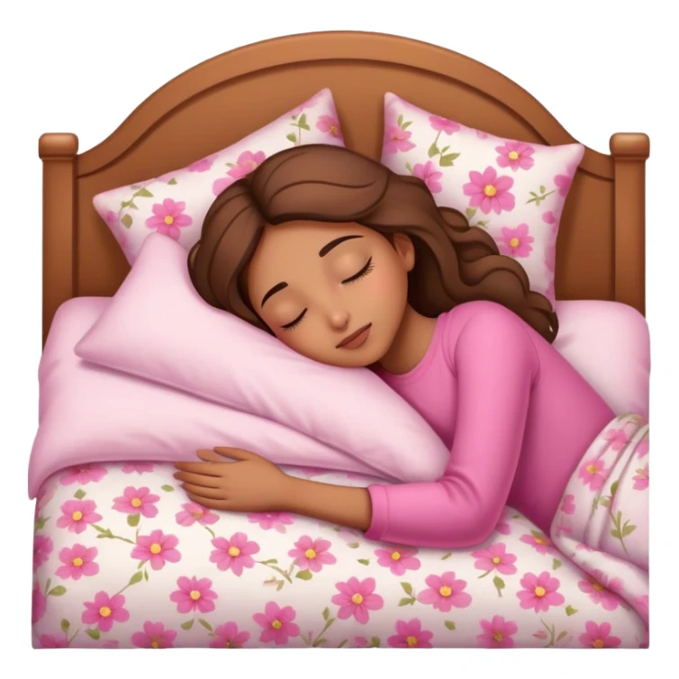light brown girl beautiful finish sleeping on her bed with pinky floral design  sticker