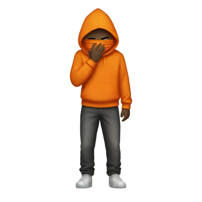 boy with orange hoodie covering face sticker