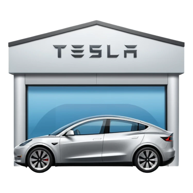 A Tesla Model Y parallel parking in front of a store, from above sticker