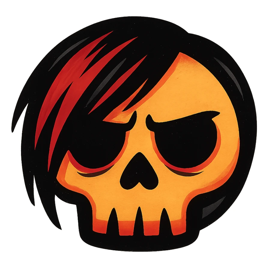 emo emoji, black and red skull, edgy and expressive, no background sticker