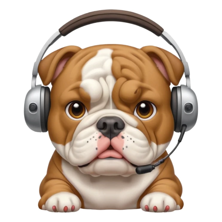 english bulldog with headset ready to assist sticker