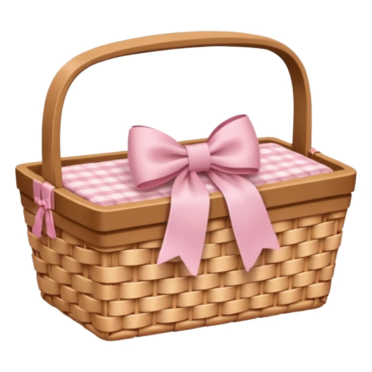 empty picnic basket with a soft pink bow, natural woven texture sticker