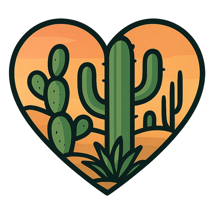 heart with a desert cactus theme, clean digital illustration sticker