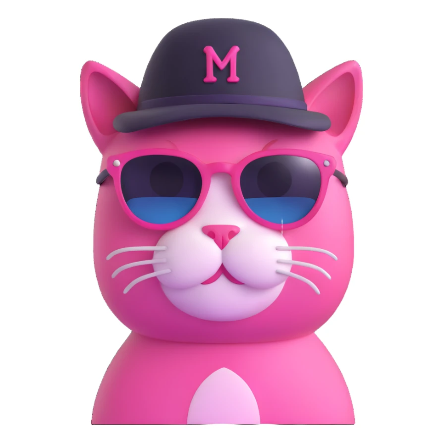 pink cat wearing sunglasses and hat sticker