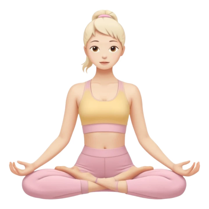 pastel beige pink yellow tones, soft grain texture, no background, minimal flat design, relaxed young woman doing yoga pose, gentle feminine mood, cozy pinterest aesthetic sticker