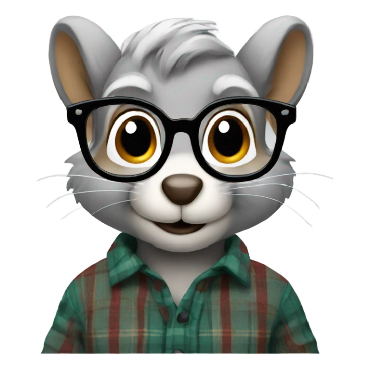 Squirrel with glasses and flannel shirt grey hair sticker