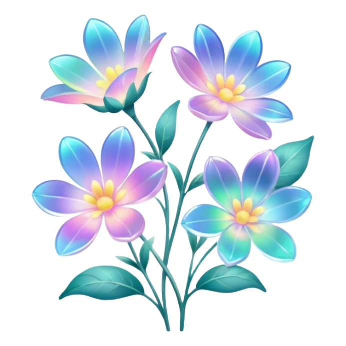 Pastel iridescent transparent luminescent aesthetic flowers sticker