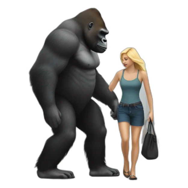 Gorilla walking a blonde woman on the street sticker