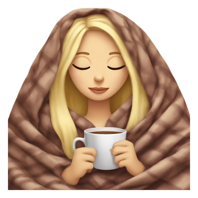 Blonde girl inside a blanket sipping coffee eyes closed sticker