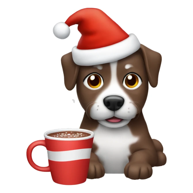 Dog wearing a Santa hat, drinking hot cocoa ￼ sticker