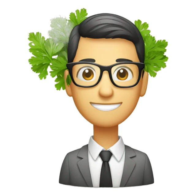 Web Developer, long air, glasses, with parsley plant sticker
