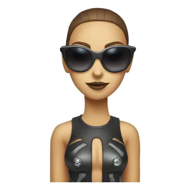 A  robotgirl head wearing sunglasses, next to a palm tree symbol sticker