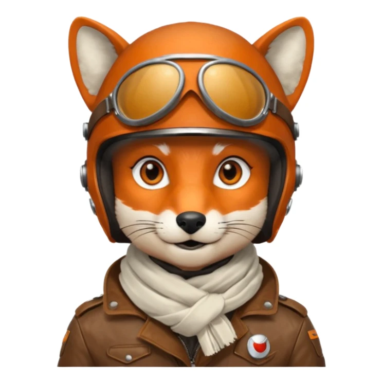 renard aviateur, casque en cuir vintage, écharpe blanche, blouson aviateur sticker