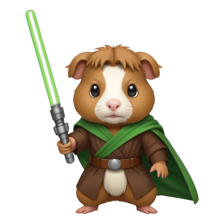 guinea pig in Jedi outfit, wielding a green lightsaber sticker