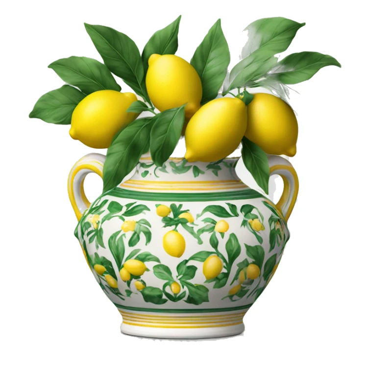 Deruta vase white green and yellow with lemons sticker