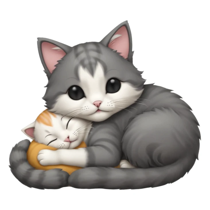 dark grey and white small cat with his eyes closed lying down leaning on its elbow with its paw curled under its head holding it up sticker