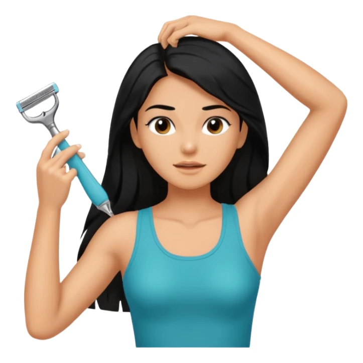 woman black long hair showing armpit and grabing razor sticker