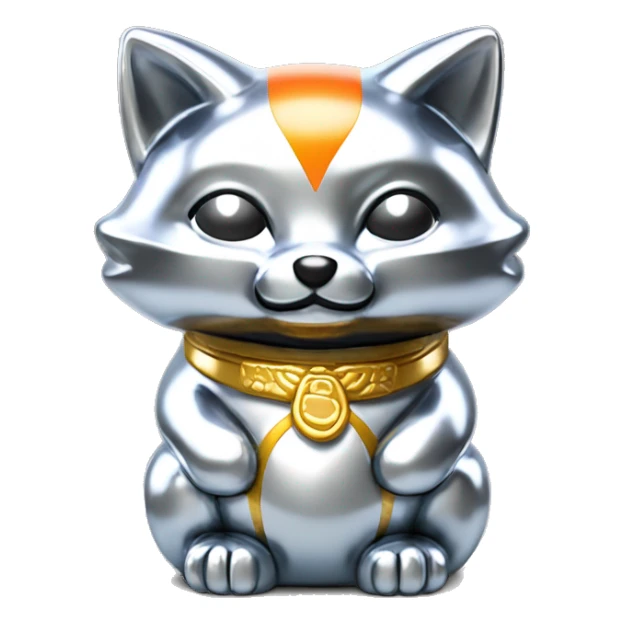 fully chrome fox statue in the form of maneki neko sticker