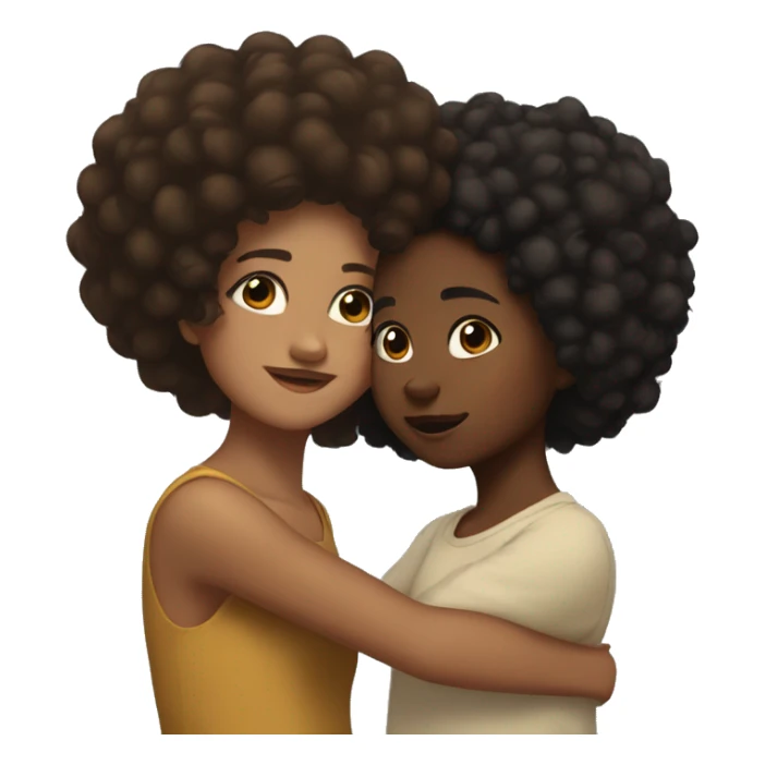 brown girl with black hair hugging brown girl with afro  sticker
