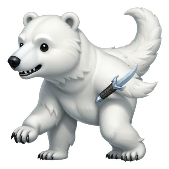 Polar bear with a wolf’s tail, thick neck fur, and short saber fangs sticker