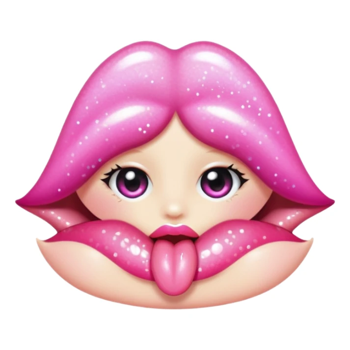 sparkly glossed lips emoji, tongue peek, kawaii shine sticker