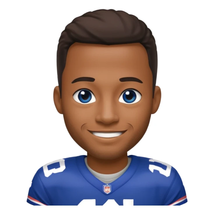 Black smiling man with blue eyes in a NY giants jersey sticker