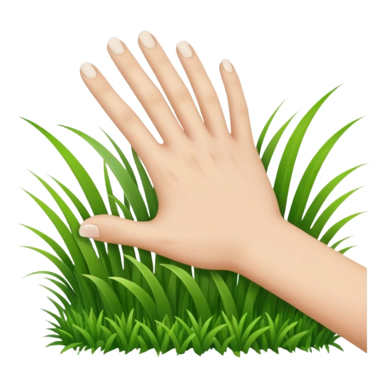 a white hand touching blades of green grass sticker
