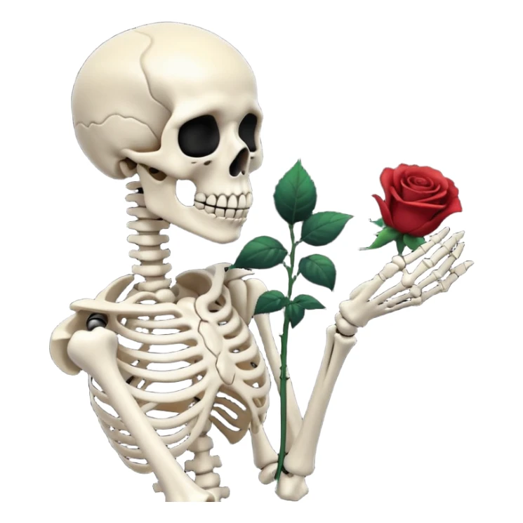 Skeleton smelling black rose that is in the skeletons hand sticker