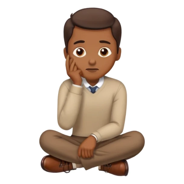 person with brown shoes, hand on chin, thinking sticker