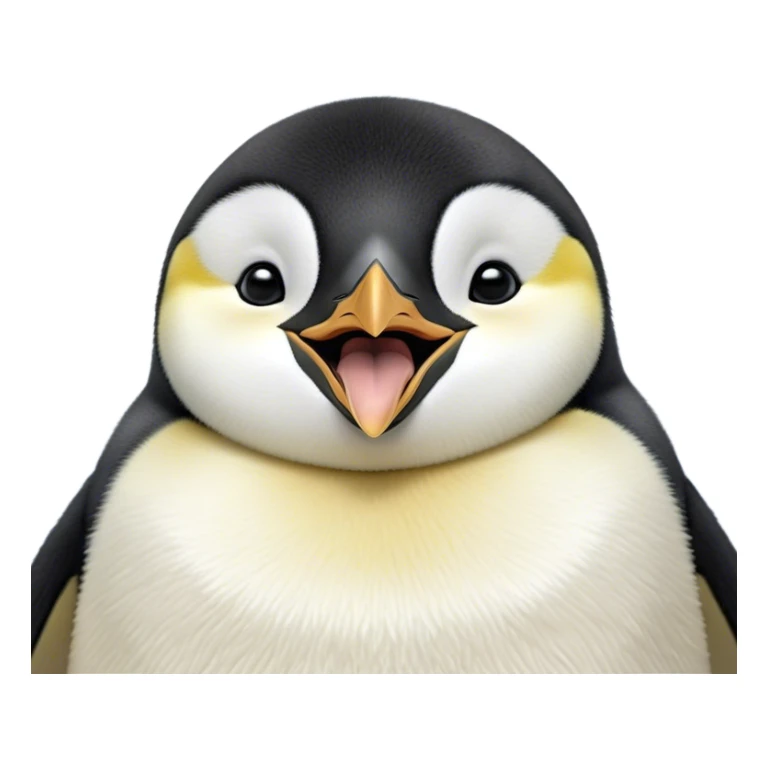Cinematic Cute Yawning Emperor Penguin Portrait Emoji, Head tilted slightly with a dramatic, wide-open yawn, showcasing smooth, downy feathers with a striking contrast and sleepy, half-closed eyes, Simplified yet irresistibly adorable features, highly detailed, glowing with a soft, cozy polar glow, high shine, relaxed yet expressive, stylized with a touch of whimsical charm, soft glowing outline, capturing the essence of a drowsy yet affectionate arctic guardian that seems ready to stretch out and nap! sticker