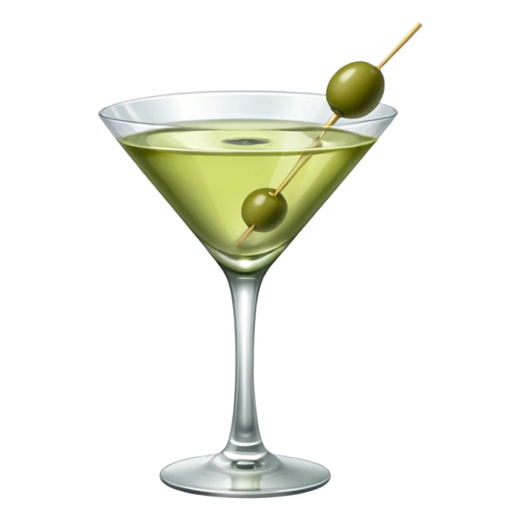 martini with 3 green khaki olives all stuck at the same 1 stick and same size . liquid should be a clear color like water kinda  sticker